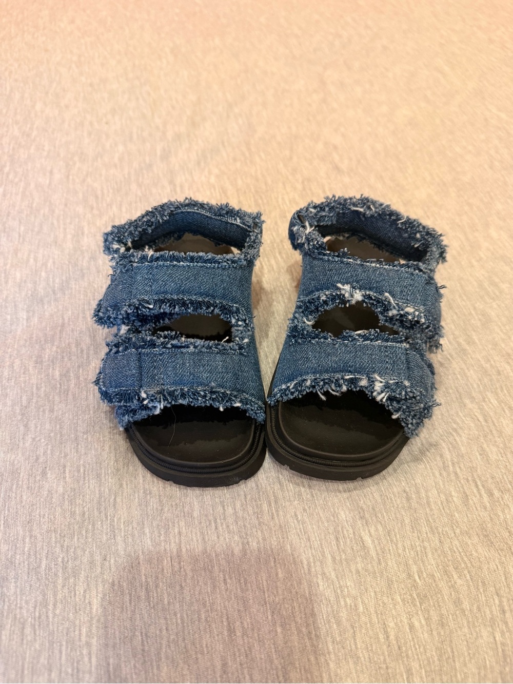 Zara Kids Frayed Denim Double-Strap Sandals - Blue